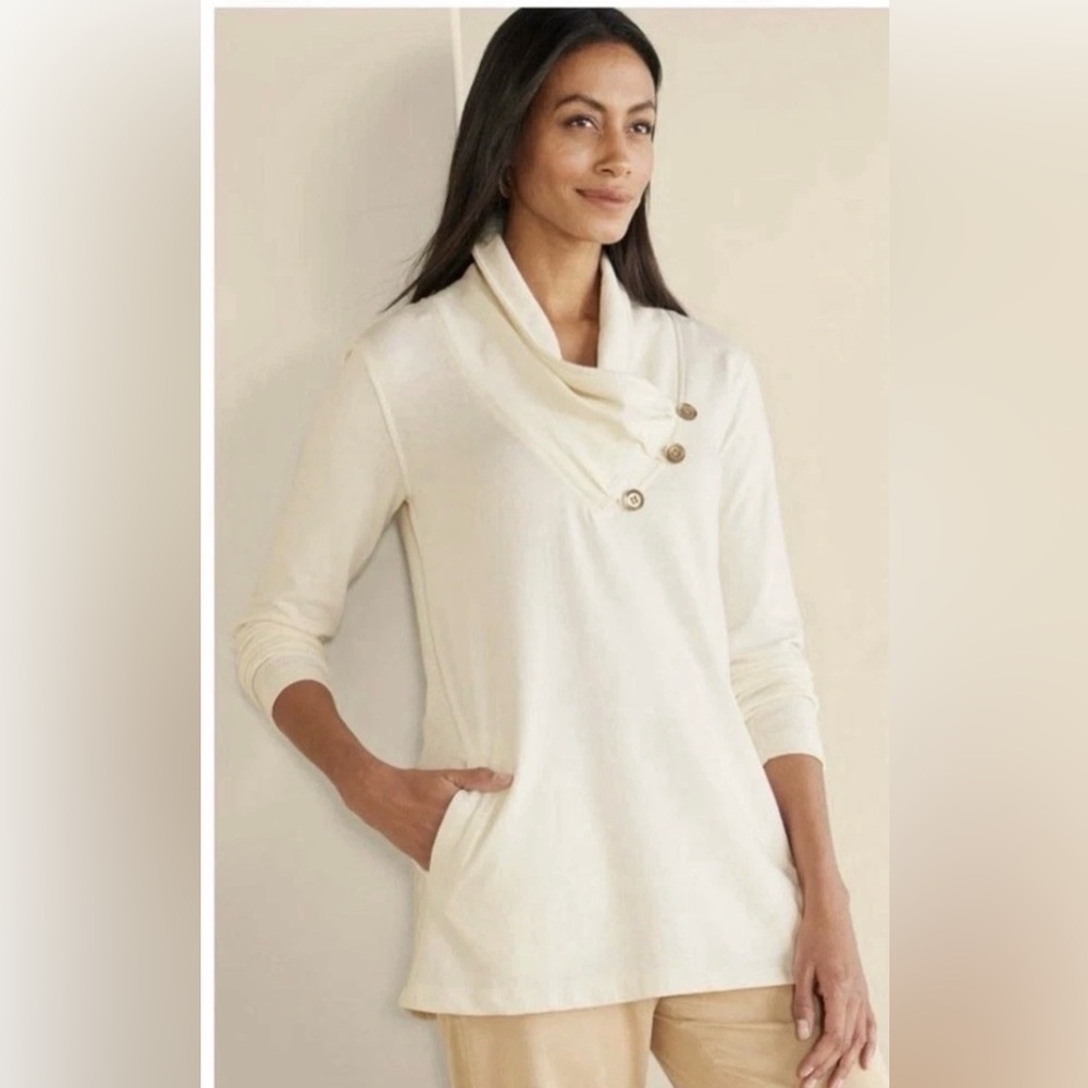 Soft Surroundings Cream Cowl Neck Sweater